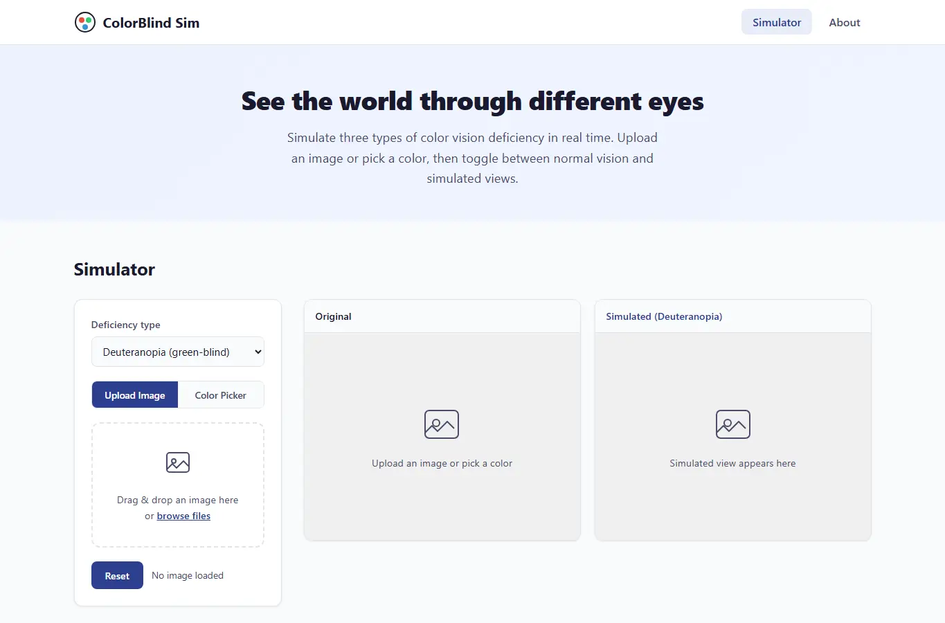 Screenshot of ColorBlind Sim interface showing the project page in use